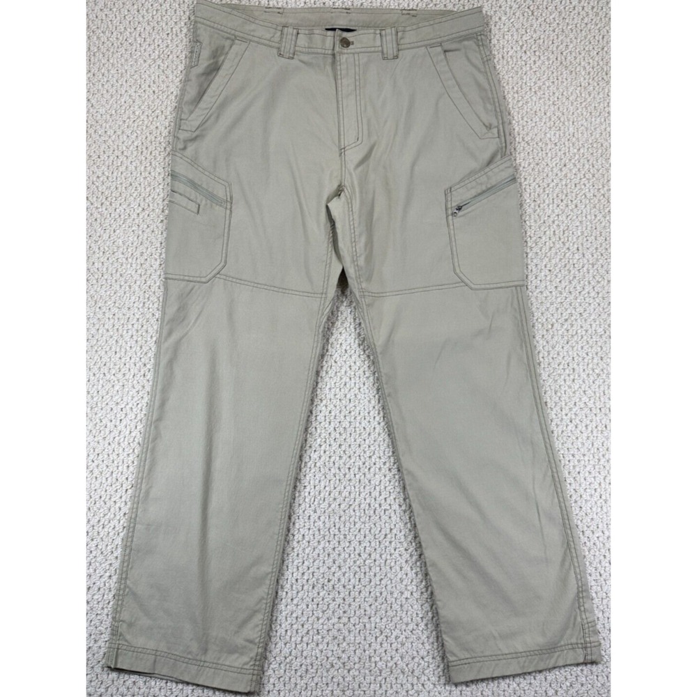 ExOfficio Cargo Pant Mens 38x32 Beige Canvas Zip Pockets Hiking Outdoors Fishing